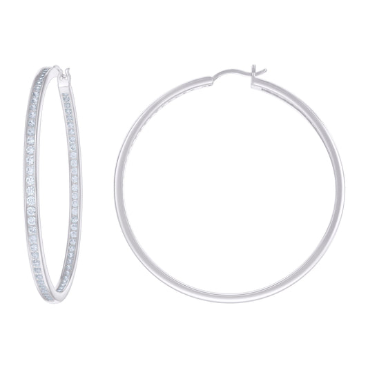 925 Sterling Silver Cz Inside-Out Hoop Earrings 3M
