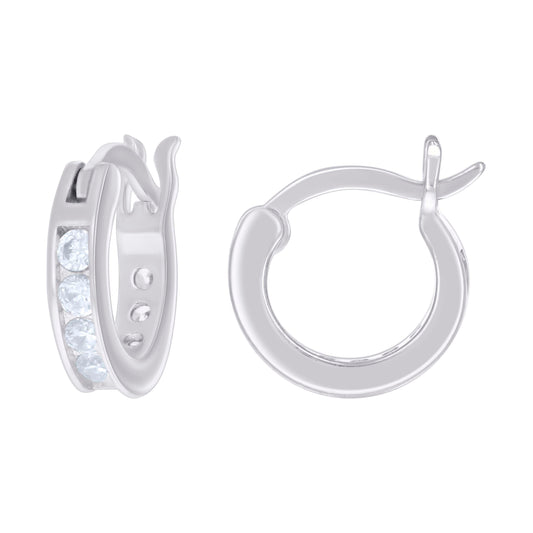 925 Sterling Silver Cz Hoop Earrings 3mm-12