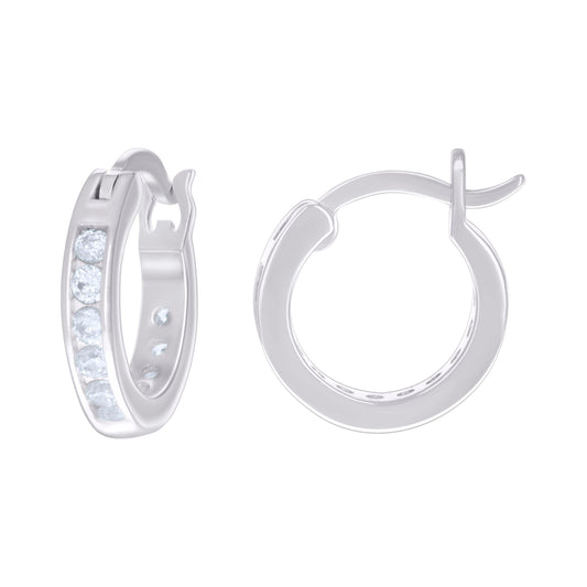 925 Sterling Silver Cz Hoop Earrings 3mm-14