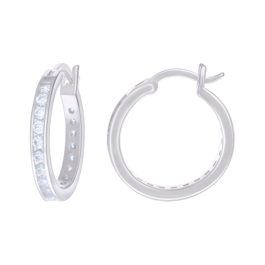 925 Sterling Silver Cz Hoop Earrings 3mm-20
