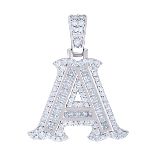 925 Silver Pendant "A" Moissanite 0.59Ct, Baguette