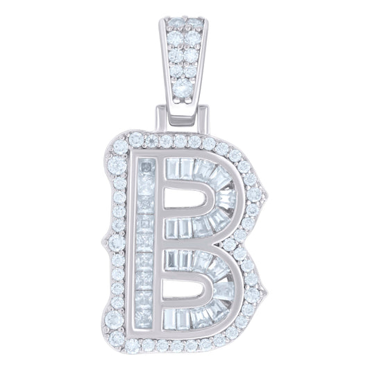 925 Silver Pendant "B" Moissanite 0.42Ct, Baguette