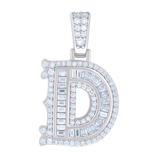 925 Silver Pendant "D" Moissanite 0.55Ct, Baguette