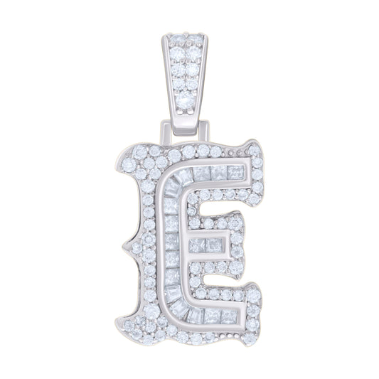 925 Silver Pendant "E" Moissanite 0.54Ct, Baguette