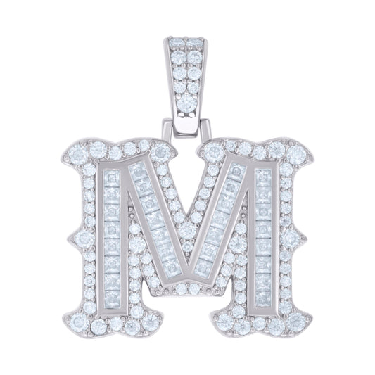 925 Silver Pendant "M" Moissanite 0.90Ct, Baguette