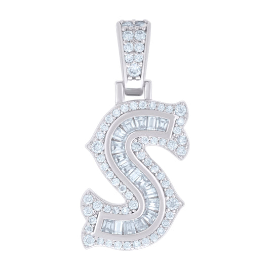 925 Silver Pendant "S" Moissanite 0.49Ct, Baguette