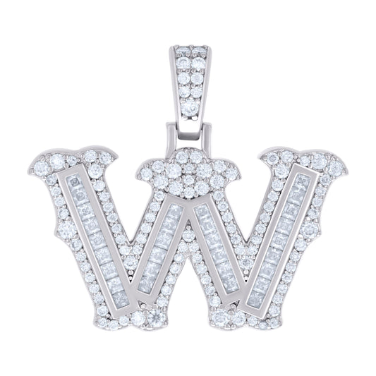 925 Silver Pendant "W" Moissanite 0.97Ct, Baguette