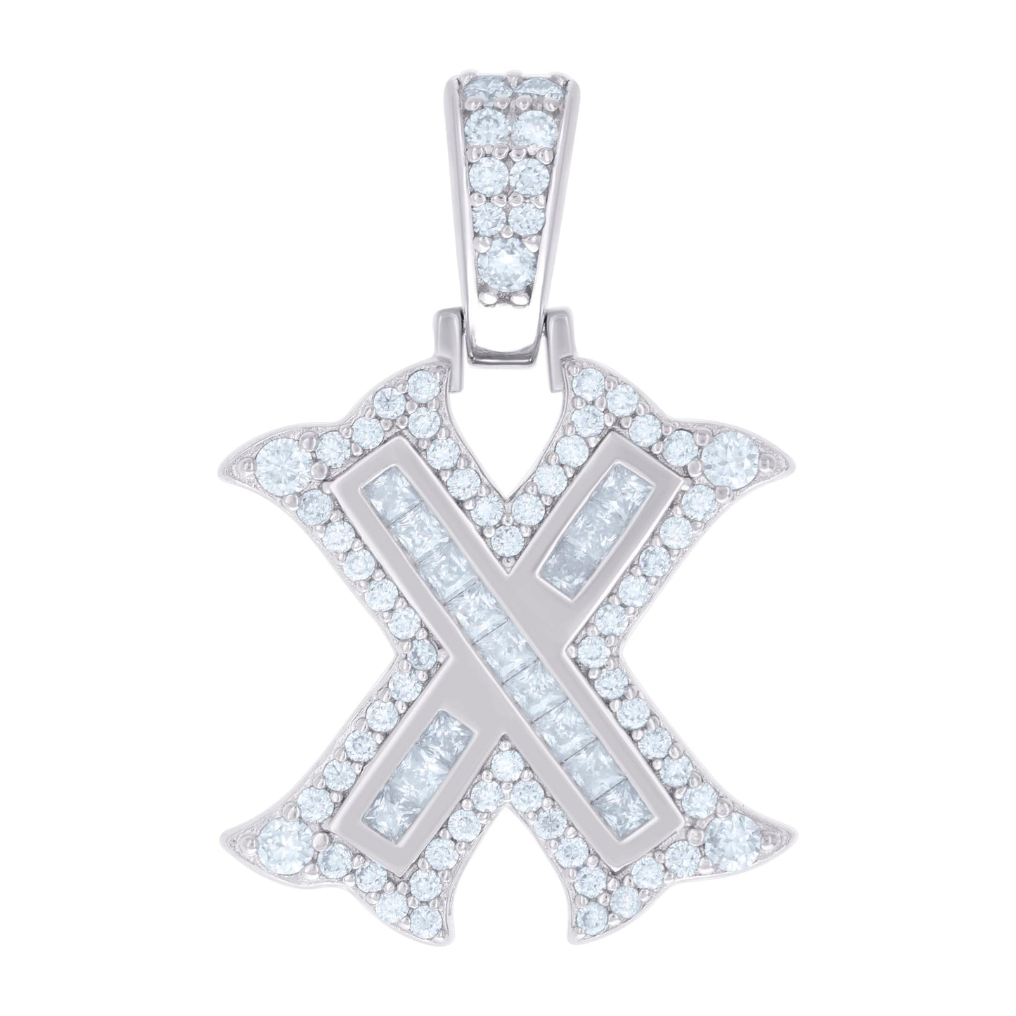 925 Silver Pendant "X" Moissanite 0.57Ct, Baguette