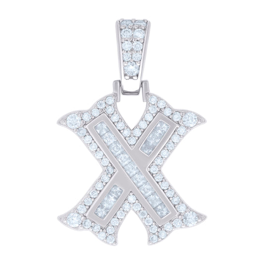 925 Silver Pendant "X" Moissanite 0.57Ct, Baguette
