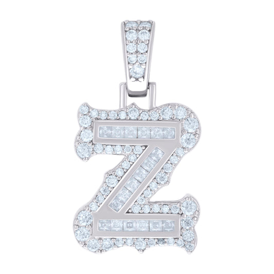 925 Silver Pendant "Z" Moissanite 0.70Ct, Baguette
