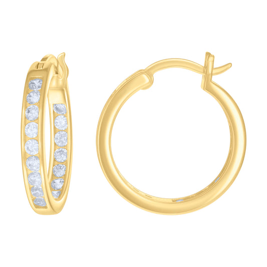 925 Sterling Silver Cz Inside-Out Hoop Earrings 3M