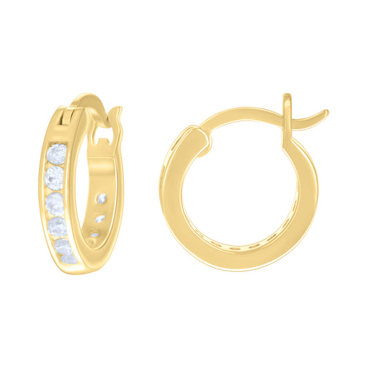 925 Sterling Silver Cz Hoop Earrings 3mm-14