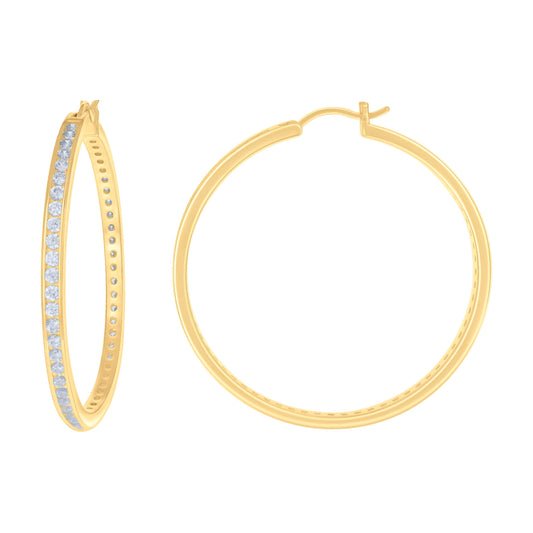 925 Sterling Silver Cz Hoop Earrings 3mm-48