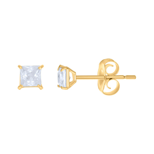 10Kt Gold 3mm Square Cz Earing