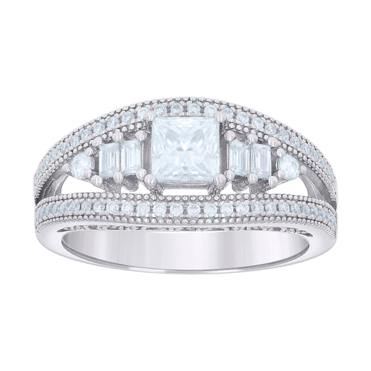 925 Sterling Silver Ring S7-S9 Moissanite Ctw 1.15