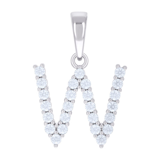 925 Silver Initial Letter "W" Pendant Moissanite C
