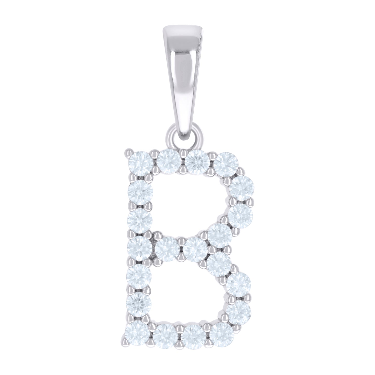 925 Sterling Silver Cz Pendant Initial Letter "B"