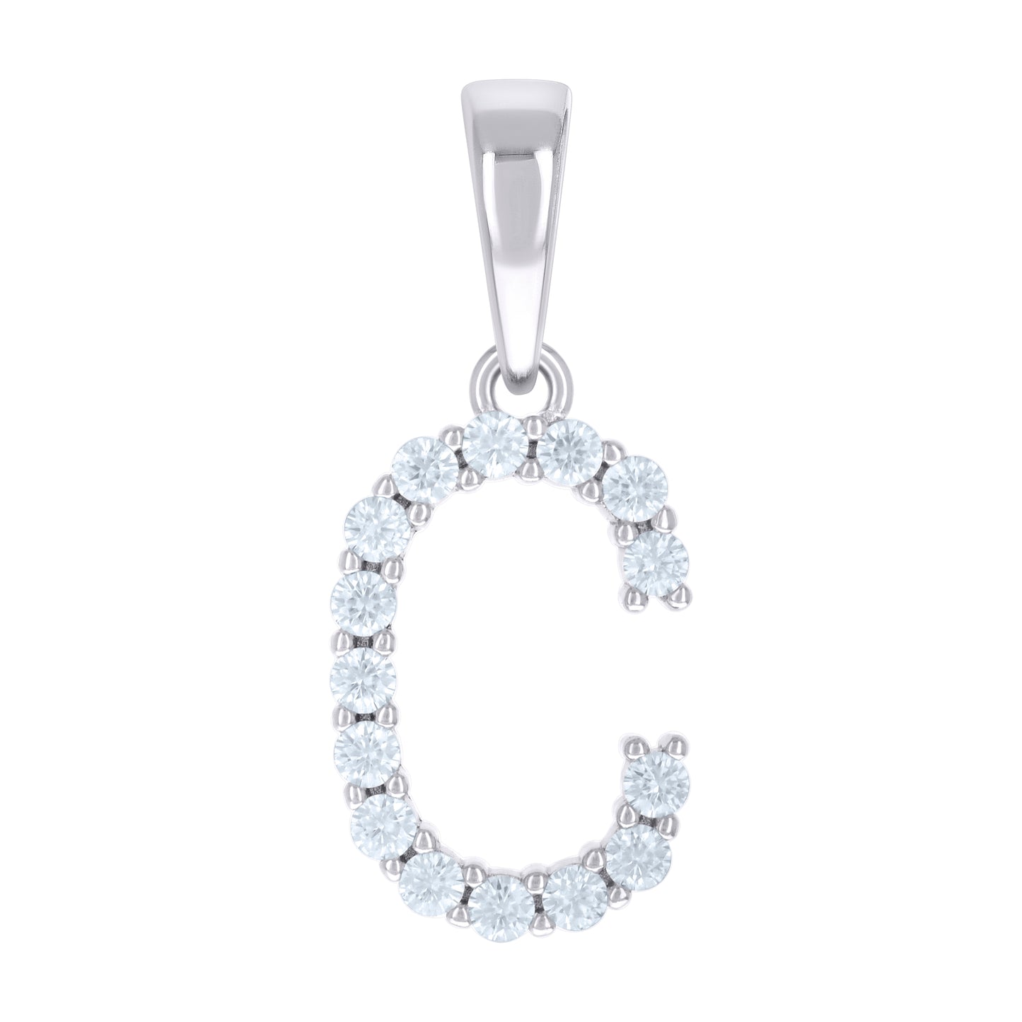 925 Sterling Silver Cz Pendant Initial Letter "C"