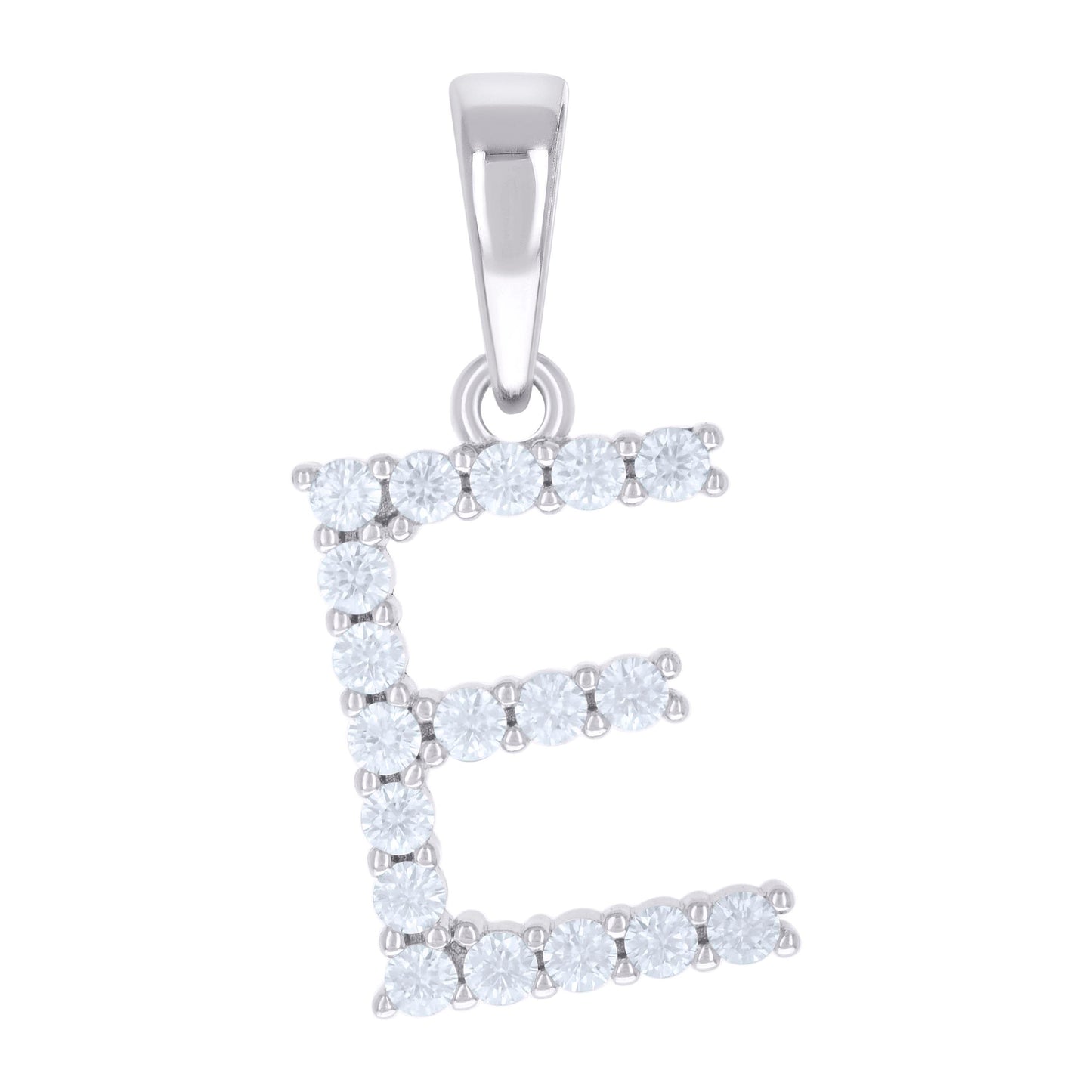 925 Sterling Silver Cz Pendant Initial Letter "E"