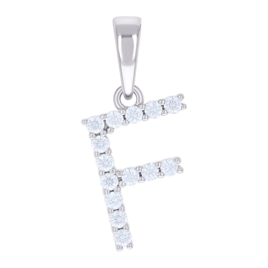 925 Sterling Silver Cz Pendant Initial Letter "F"