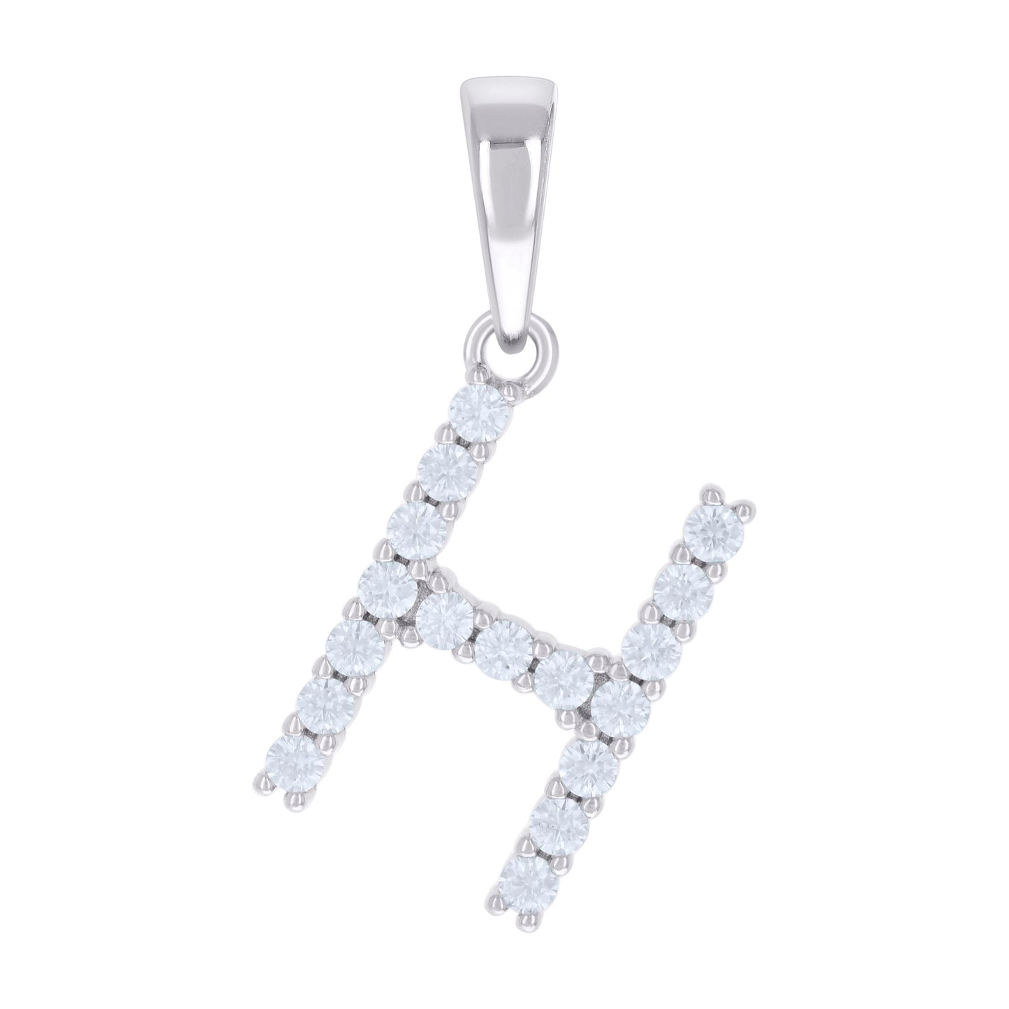 925 Sterling Silver Cz Pendant Initial Letter "H"