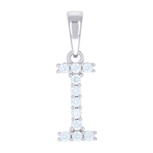 925 Sterling Silver Cz Pendant Initial Letter "I"