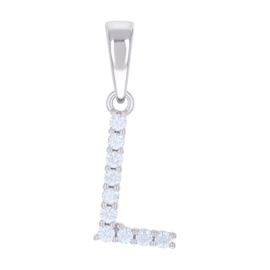 925 Sterling Silver Cz Pendant Initial Letter "L"