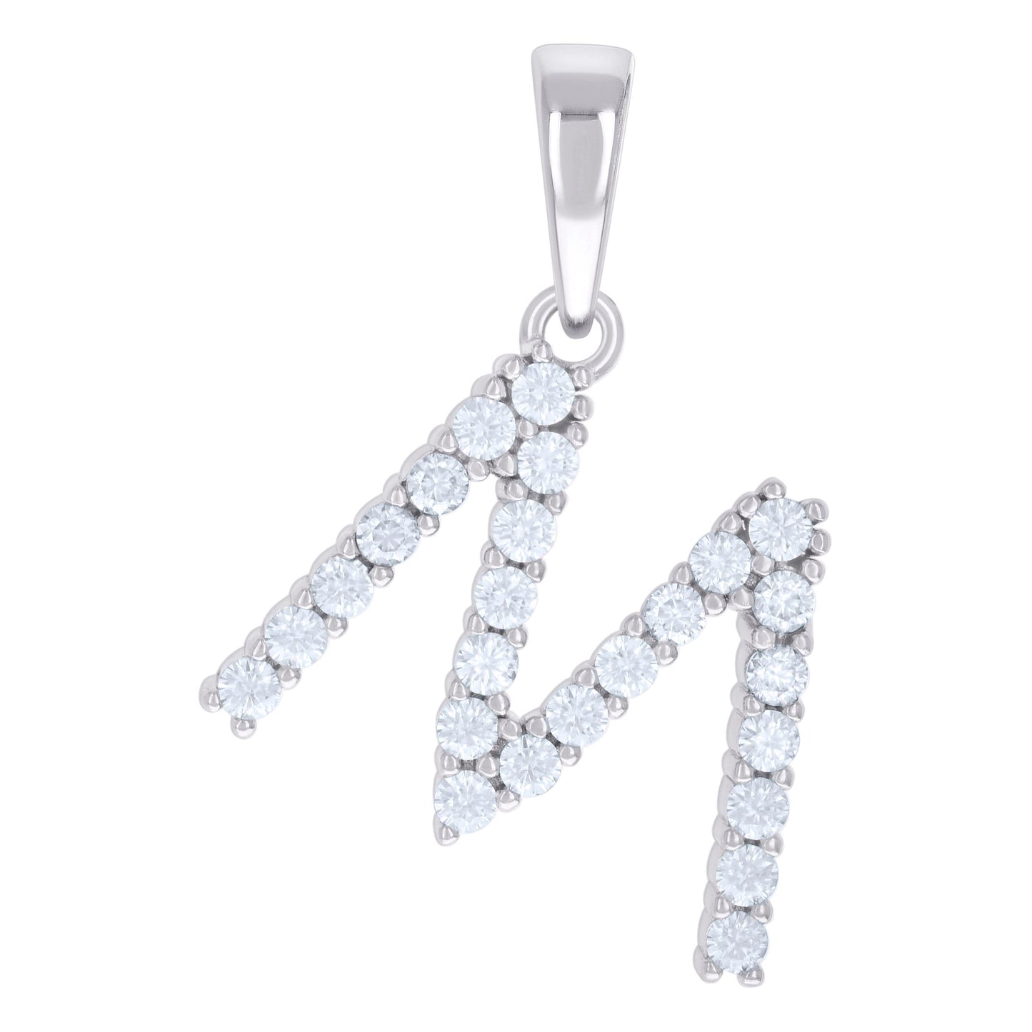 925 Sterling Silver Cz Pendant Initial Letter "M"