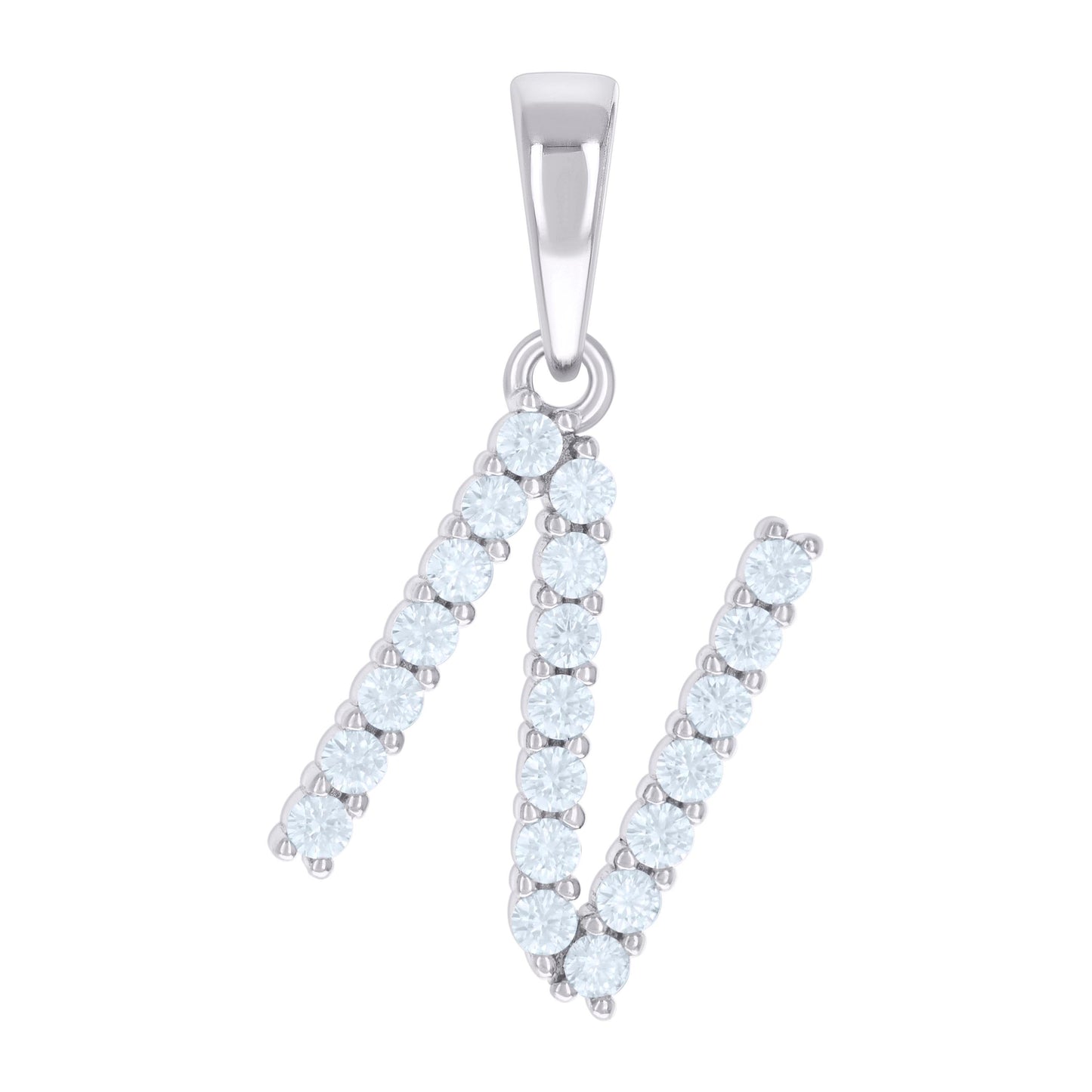 925 Sterling Silver Cz Pendant Initial Letter "N"