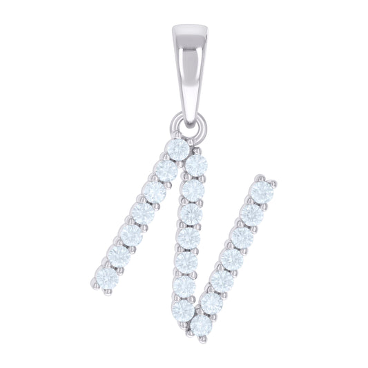 925 Sterling Silver Cz Pendant Initial Letter "N"