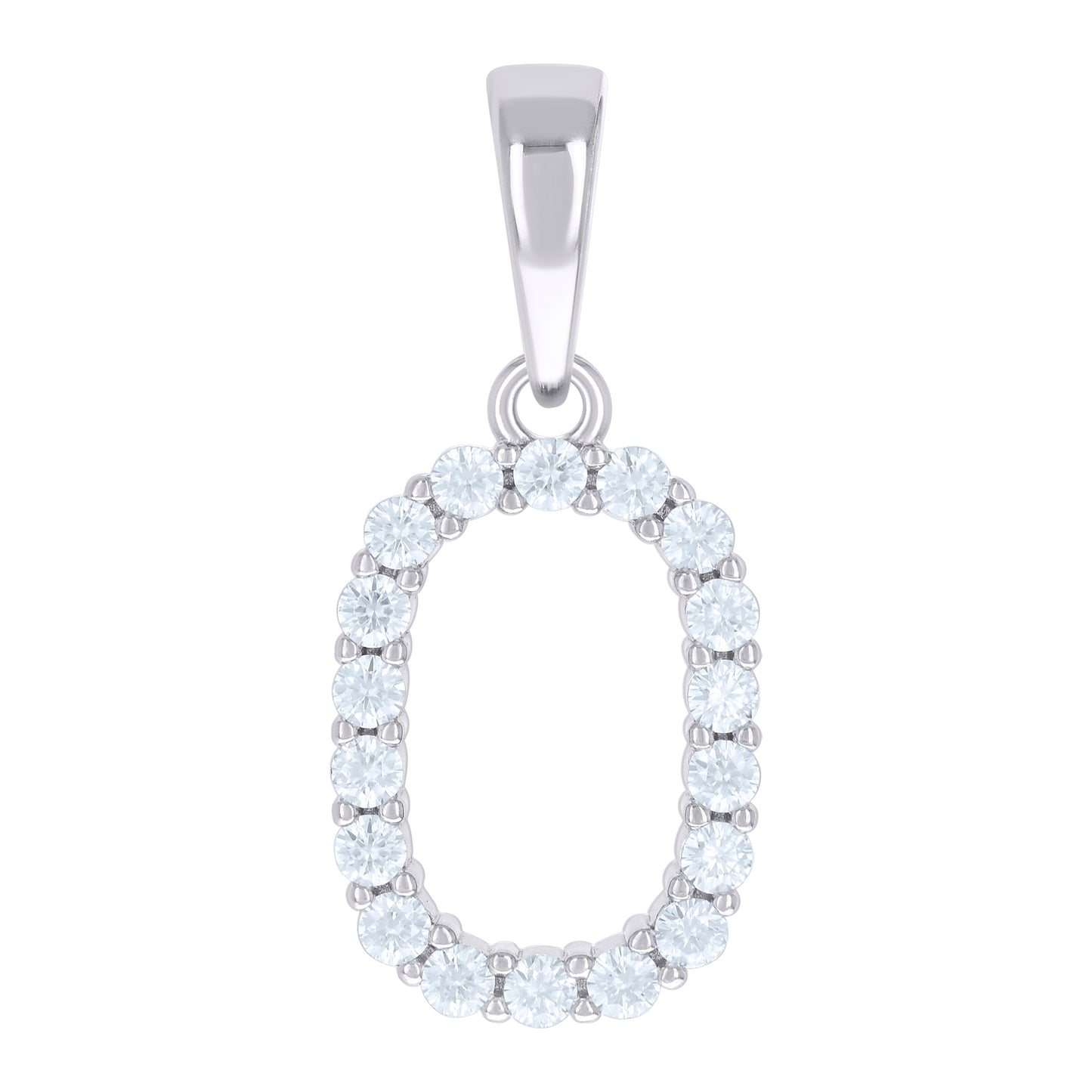 925 Sterling Silver Cz Pendant Initial Letter "O"