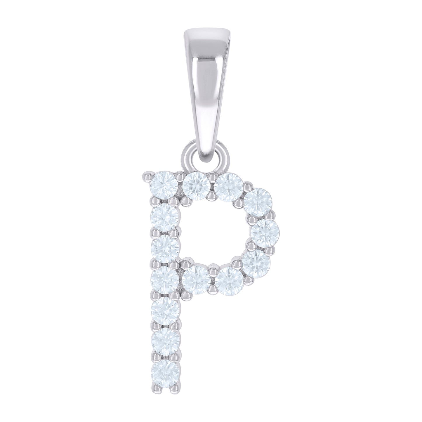 925 Sterling Silver Cz Pendant Initial Letter "P"