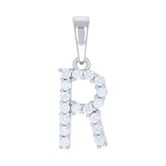 925 Sterling Silver Cz Pendant Initial Letter "R"