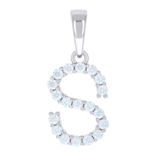 925 Sterling Silver Cz Pendant Initial Letter "S"