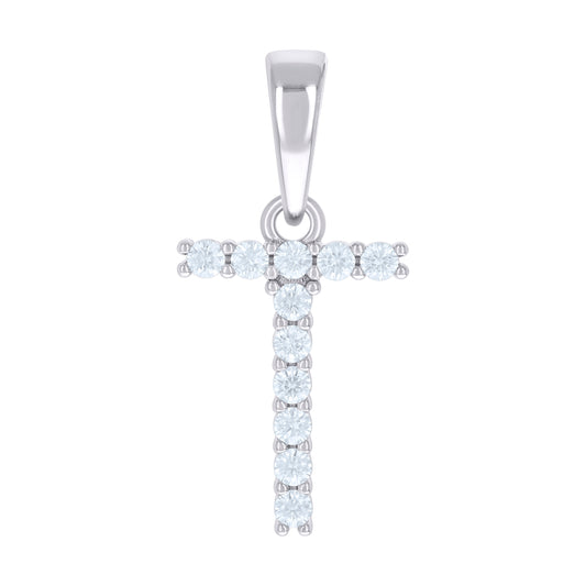 925 Sterling Silver Cz Pendant Initial Letter "T"