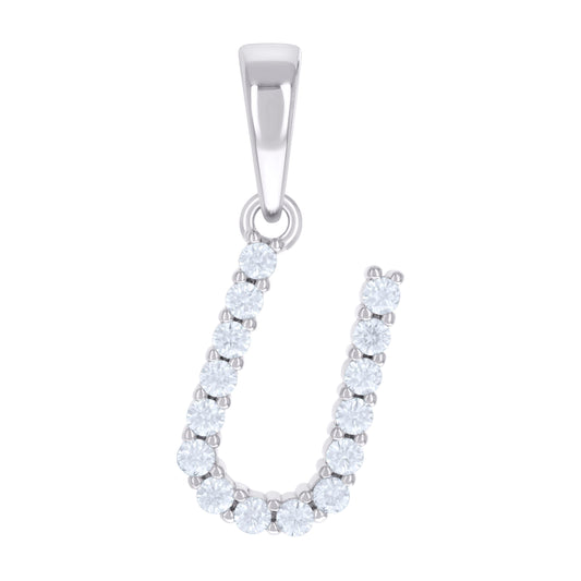925 Sterling Silver Cz Pendant Initial Letter "U"