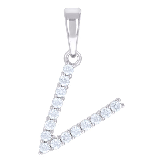 925 Sterling Silver Cz Pendant Initial Letter "V"