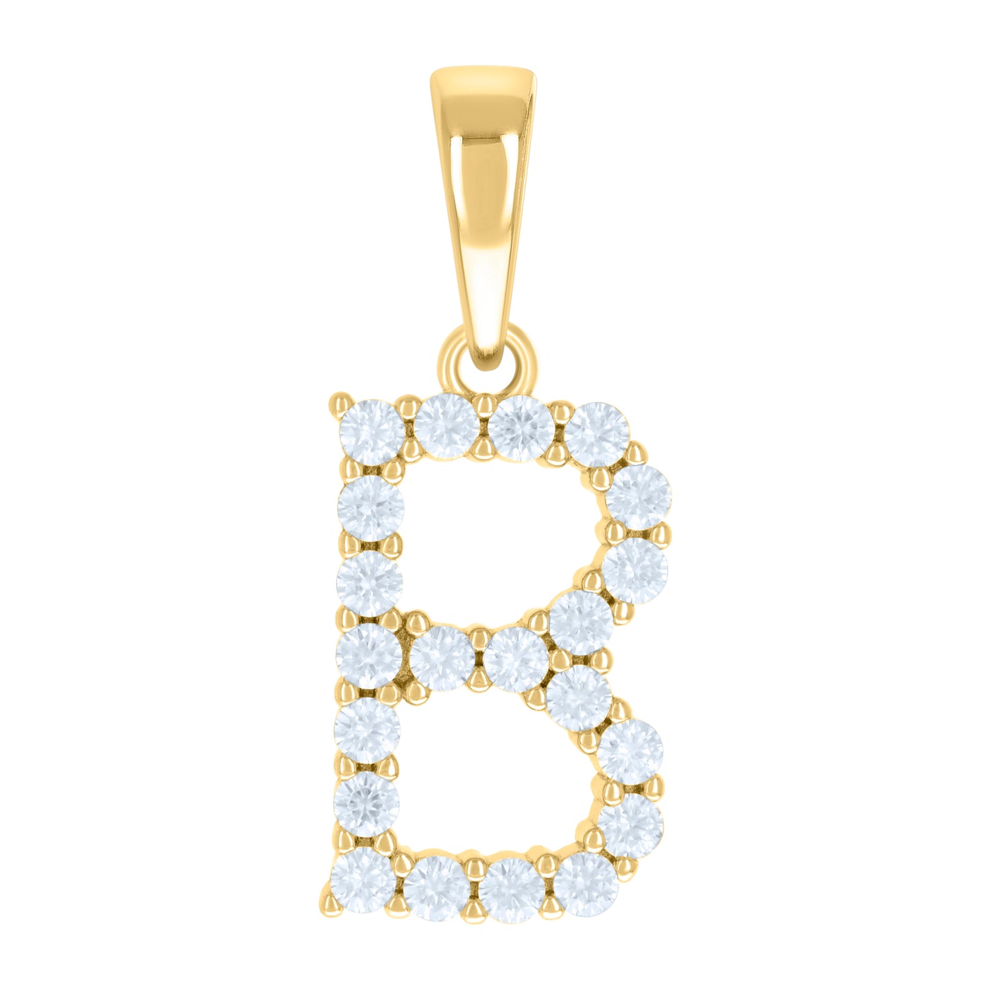 925 Sterling Silver Cz Pendant Initial Letter "B"