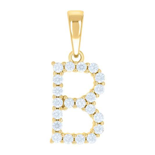 925 Sterling Silver Cz Pendant Initial Letter "B"
