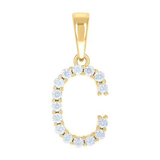 925 Sterling Silver Cz Pendant Initial Letter "C"