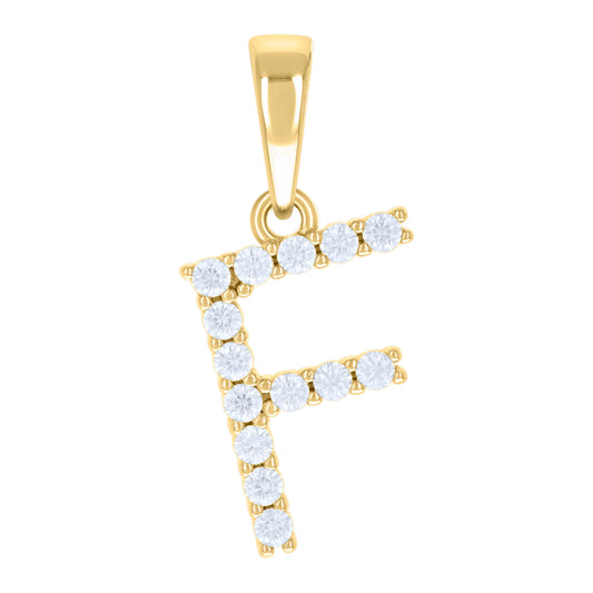 925 Sterling Silver Cz Pendant Initial Letter "F"