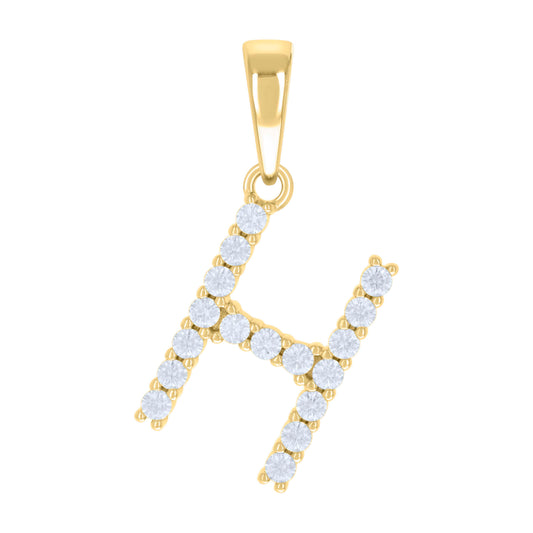 925 Sterling Silver Cz Pendant Initial Letter "H"