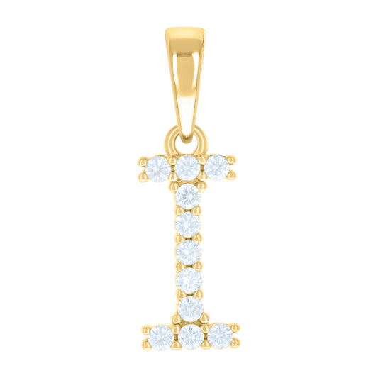 925 Sterling Silver Cz Pendant Initial Letter "I"