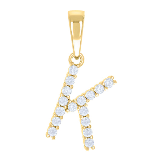 925 Sterling Silver Cz Pendant Initial Letter "K"