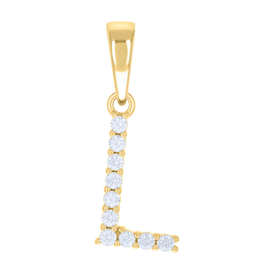 925 Sterling Silver Cz Pendant Initial Letter "L"