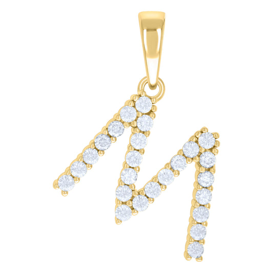 925 Sterling Silver Cz Pendant Initial Letter "M"