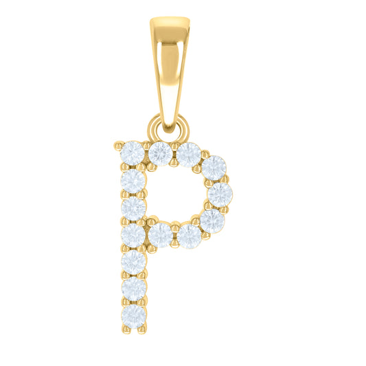 925 Sterling Silver Cz Pendant Initial Letter "P"
