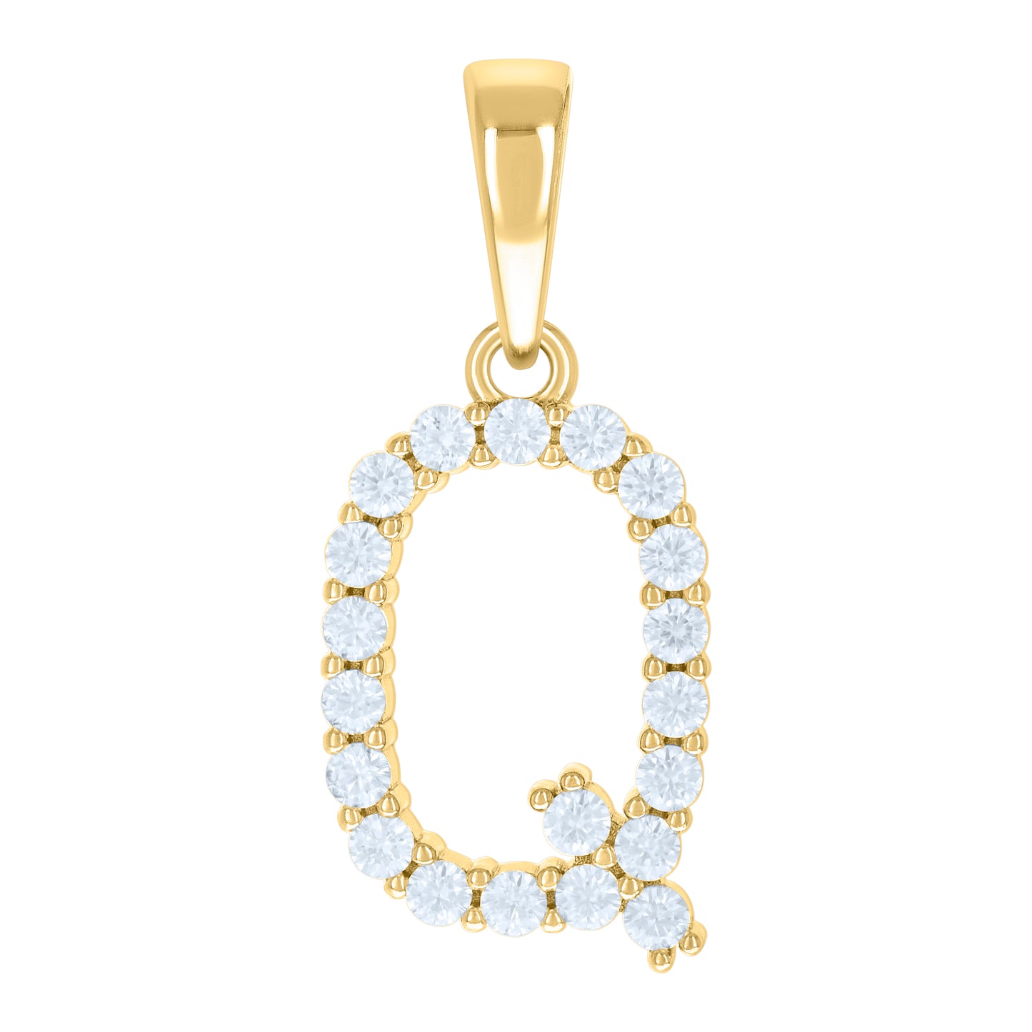 925 Sterling Silver Cz Pendant Initial Letter "Q"