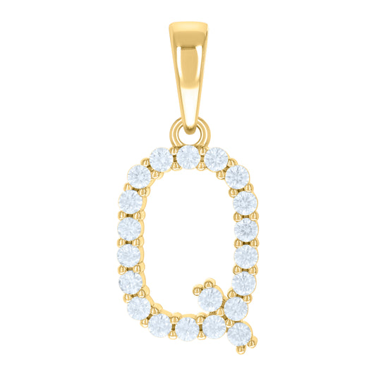 925 Sterling Silver Cz Pendant Initial Letter "Q"