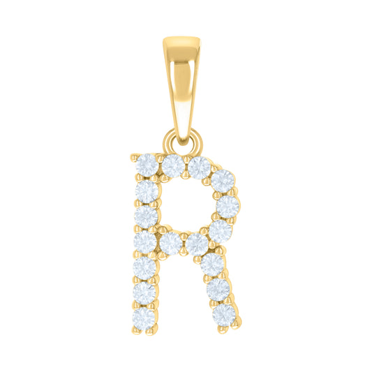 925 Sterling Silver Cz Pendant Initial Letter "R"